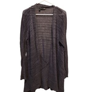 Eileen Fisher Gray Open Knit 100% Linen Open Front Cardigan Size Medium